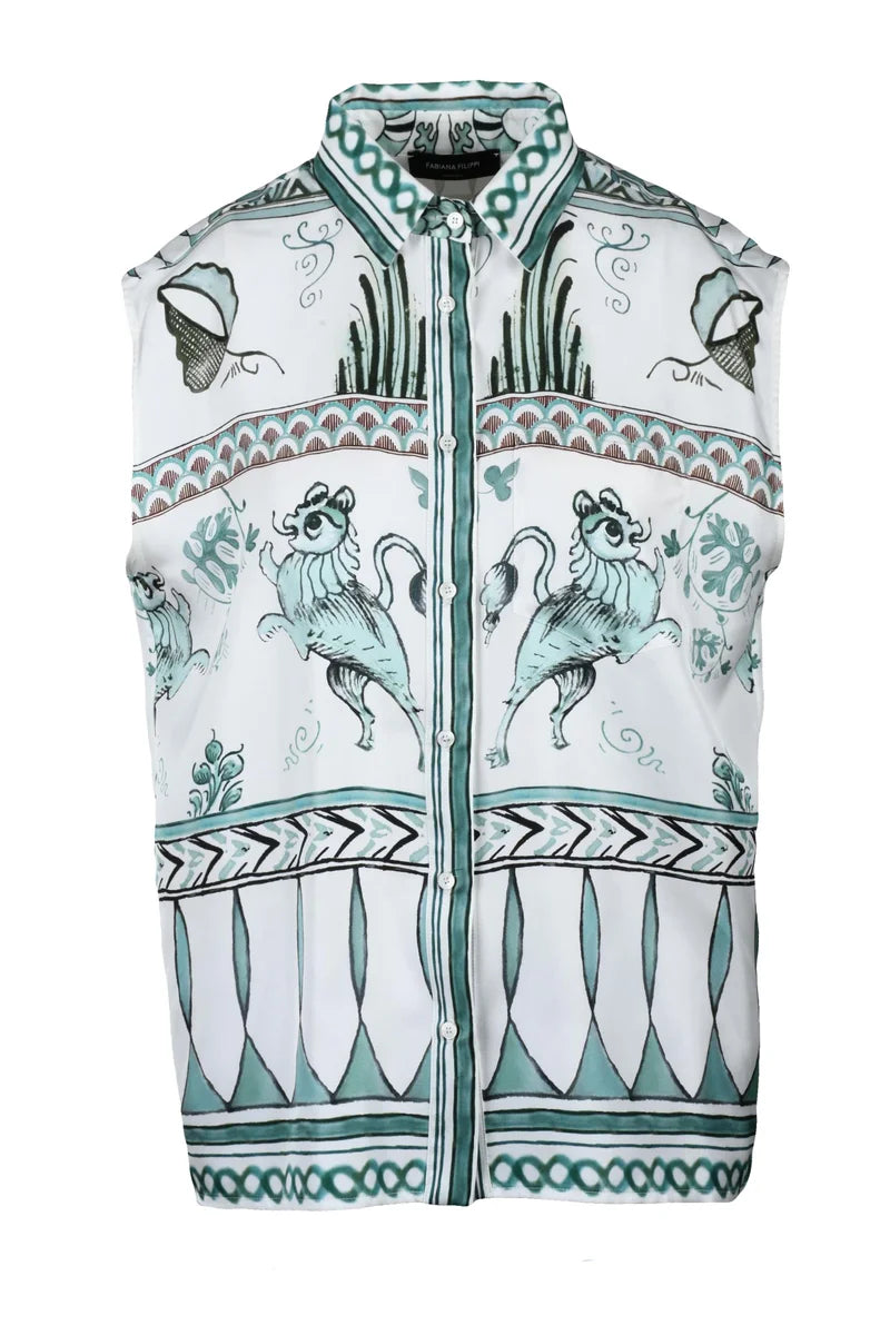Fabiana Filippi Camicia Seta - Bianco/Verde