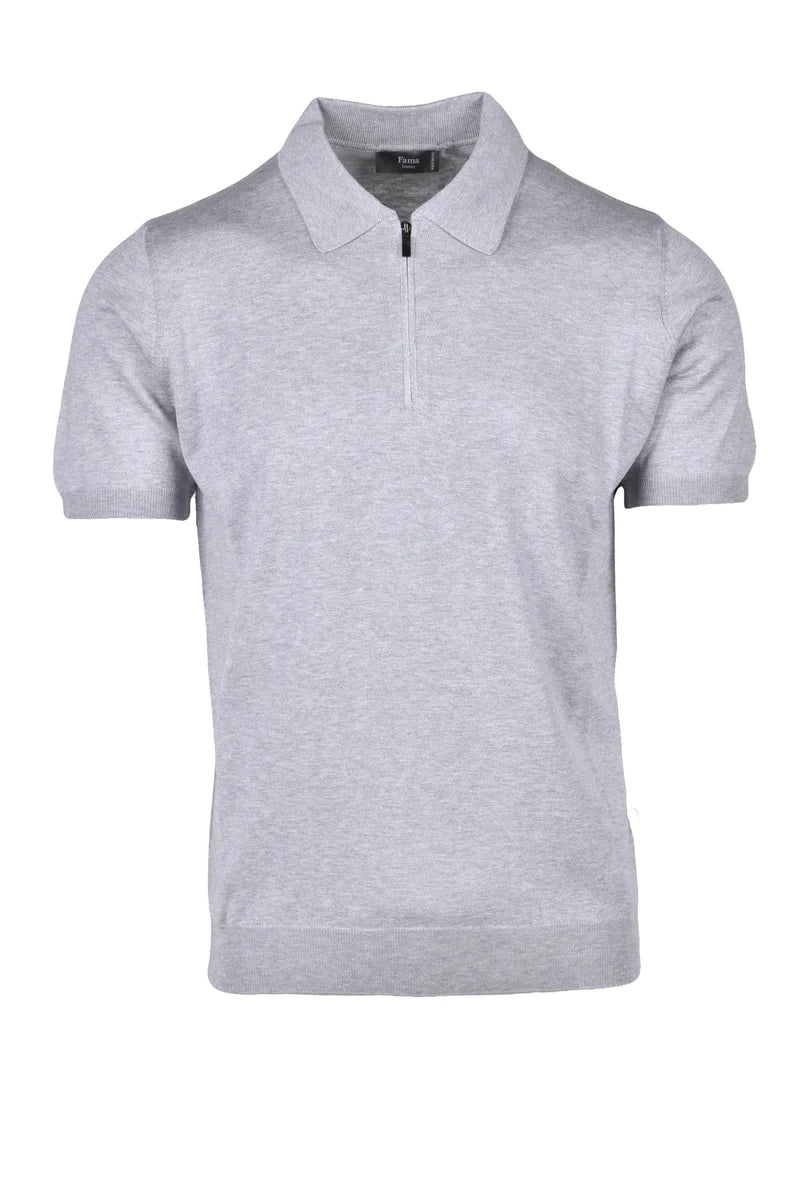 Fama Polo Maglia Seta/Cotone - Grigio Chiaro