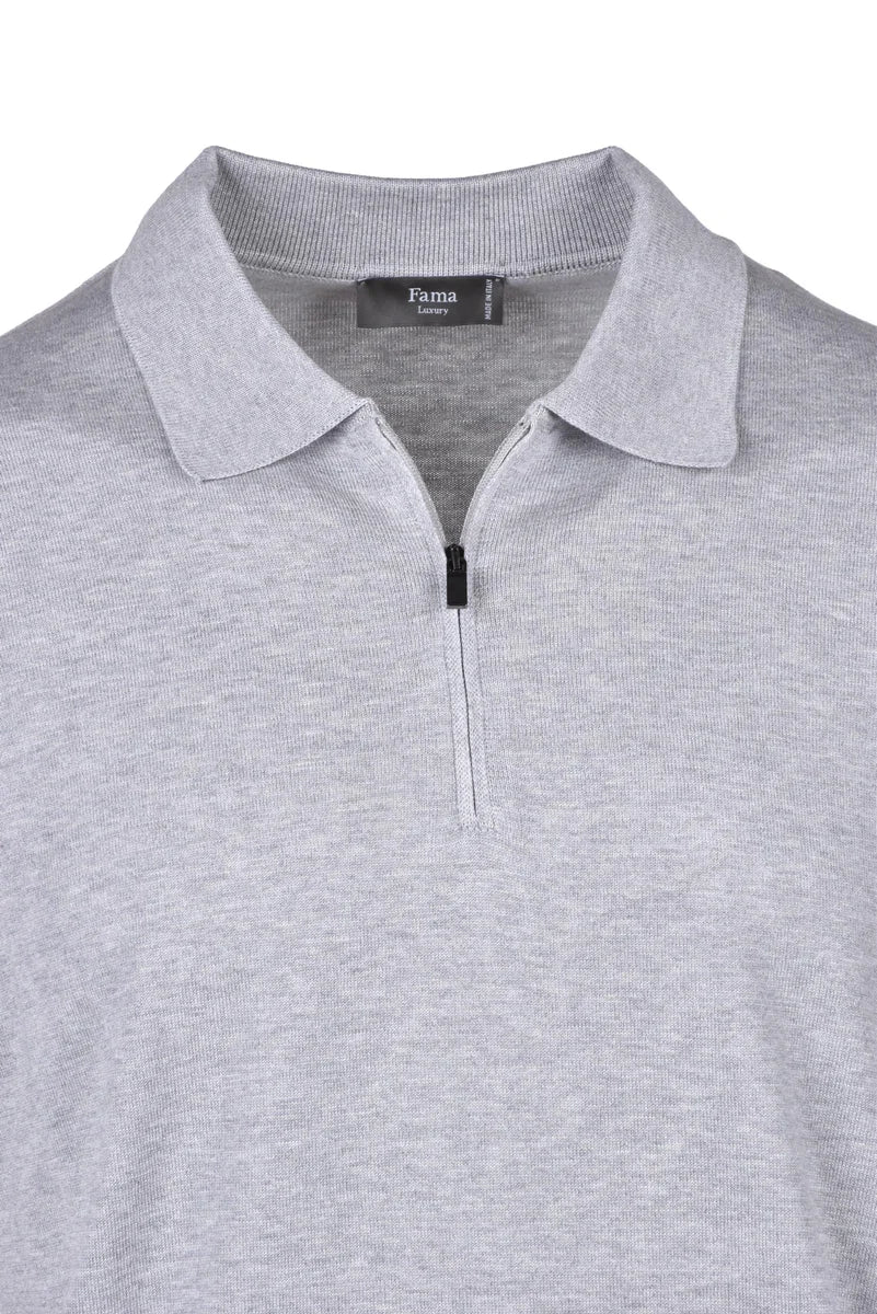 Fama Polo Maglia Seta/Cotone - Grigio Chiaro