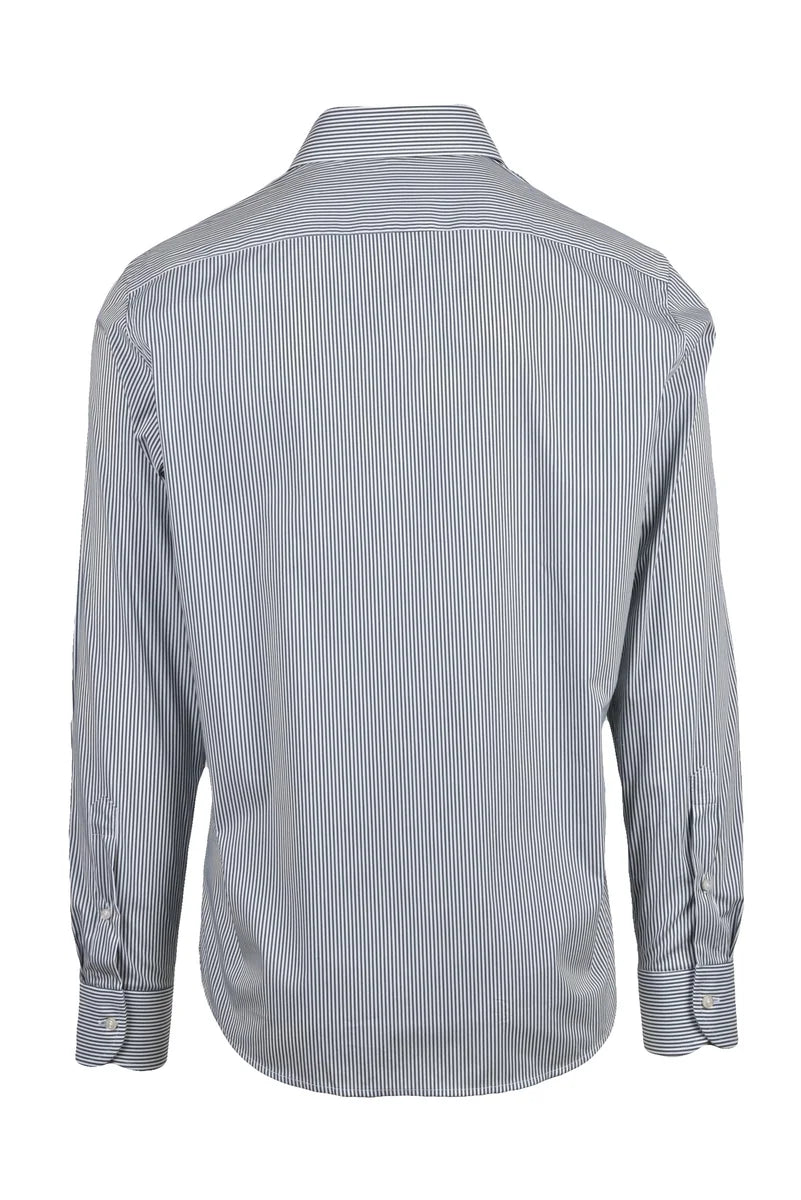 Ghirardelli Camicia Cotone Stretch - Verde/Bianco