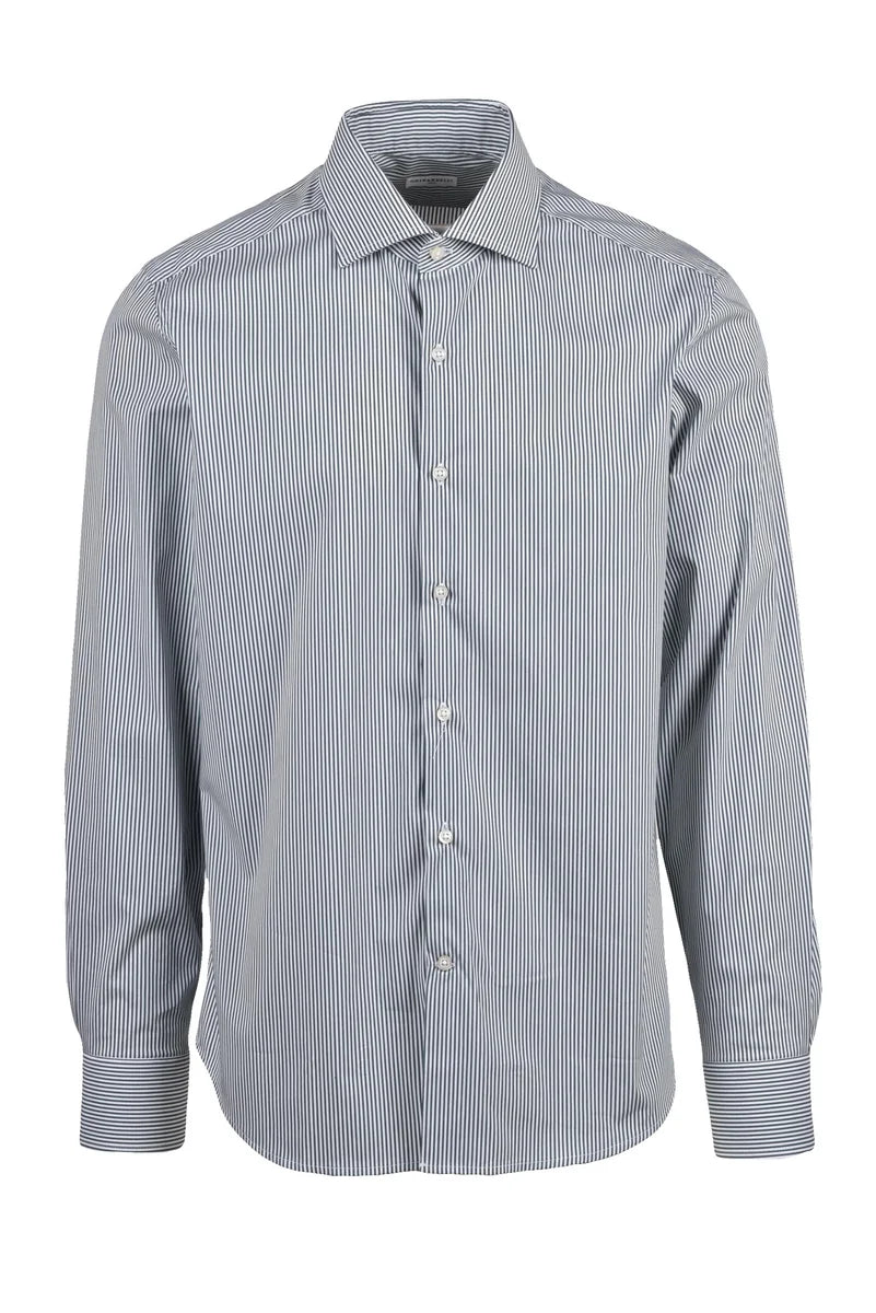 Ghirardelli Camicia Cotone Stretch - Verde/Bianco
