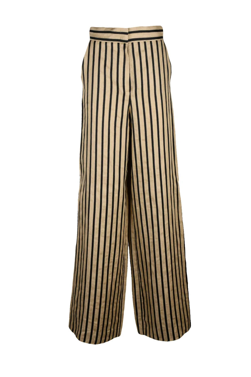 Max Mara Pantaloni Larghi Cestino Lino/Cotone - Beige/Nero