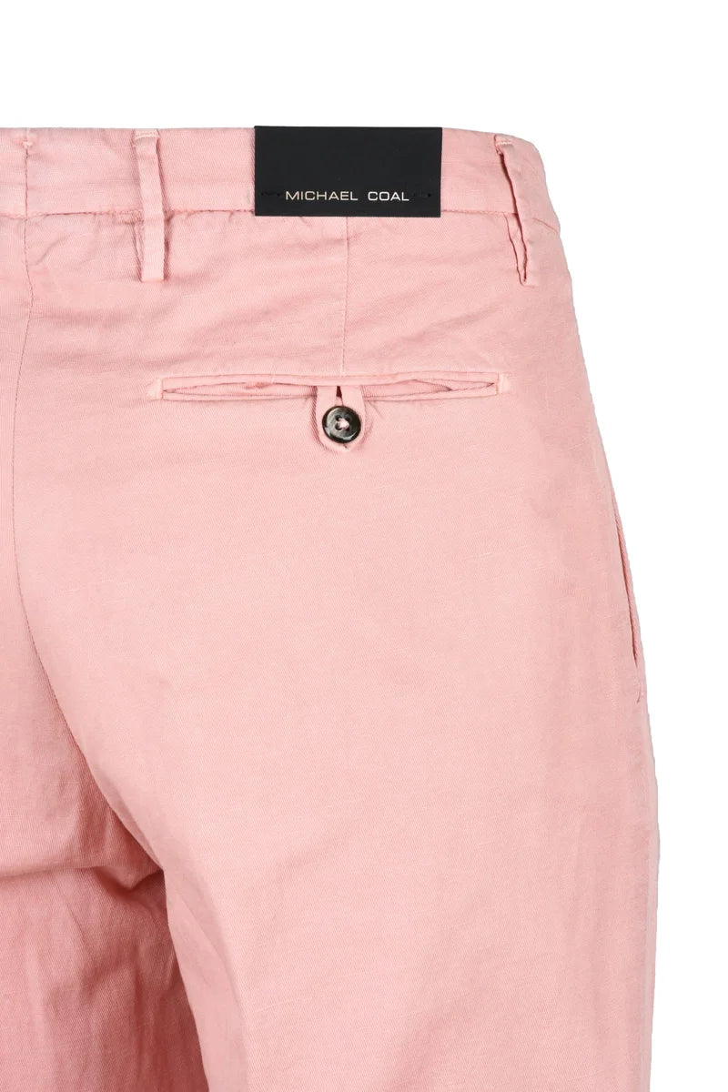 Michael Coal Cotton Linen Stretch Trousers - Pink