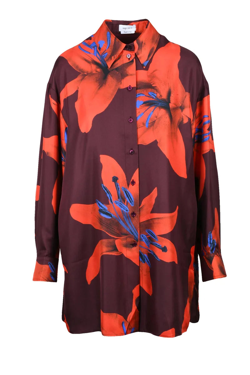Alexander McQueen Camicione Seta - Bordeaux/Red