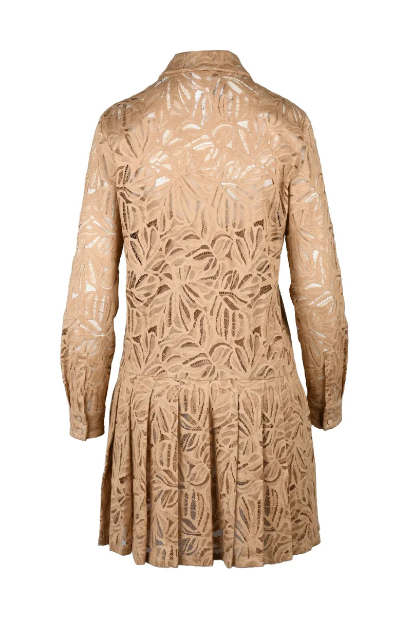 Max Mara Studio Abito Pizzo Edotto Sottoveste - Marrone