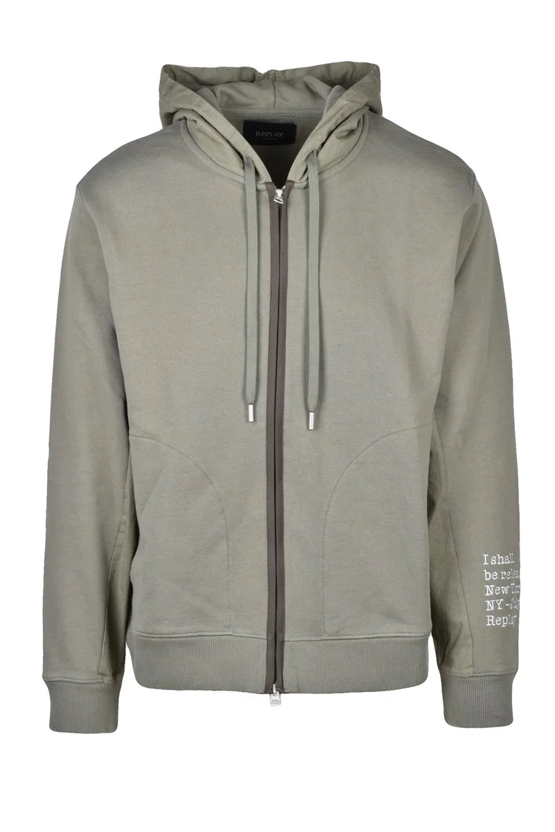 Replay Felpa Zip con Cappuccio - Verde Salvia