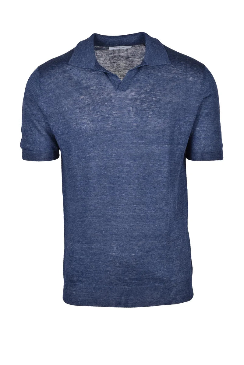 Gran Sasso Polo Maglia Lino - Blu
