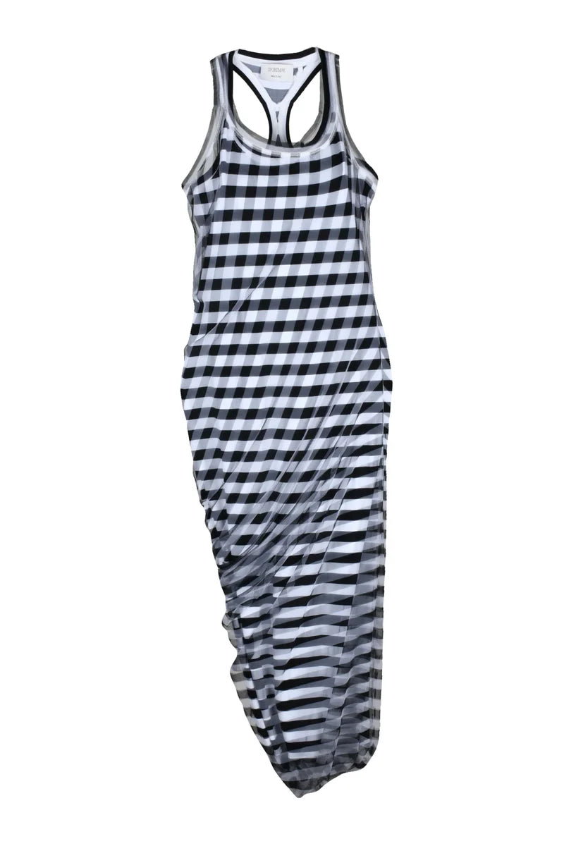 Sportmax Abito Lungo Lycra e Tulle - Nero/Bianco