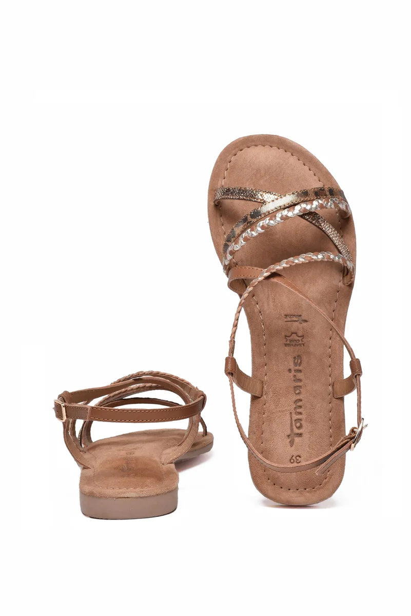 Tamaris Sandalo Flat con Cinturino - Cognac