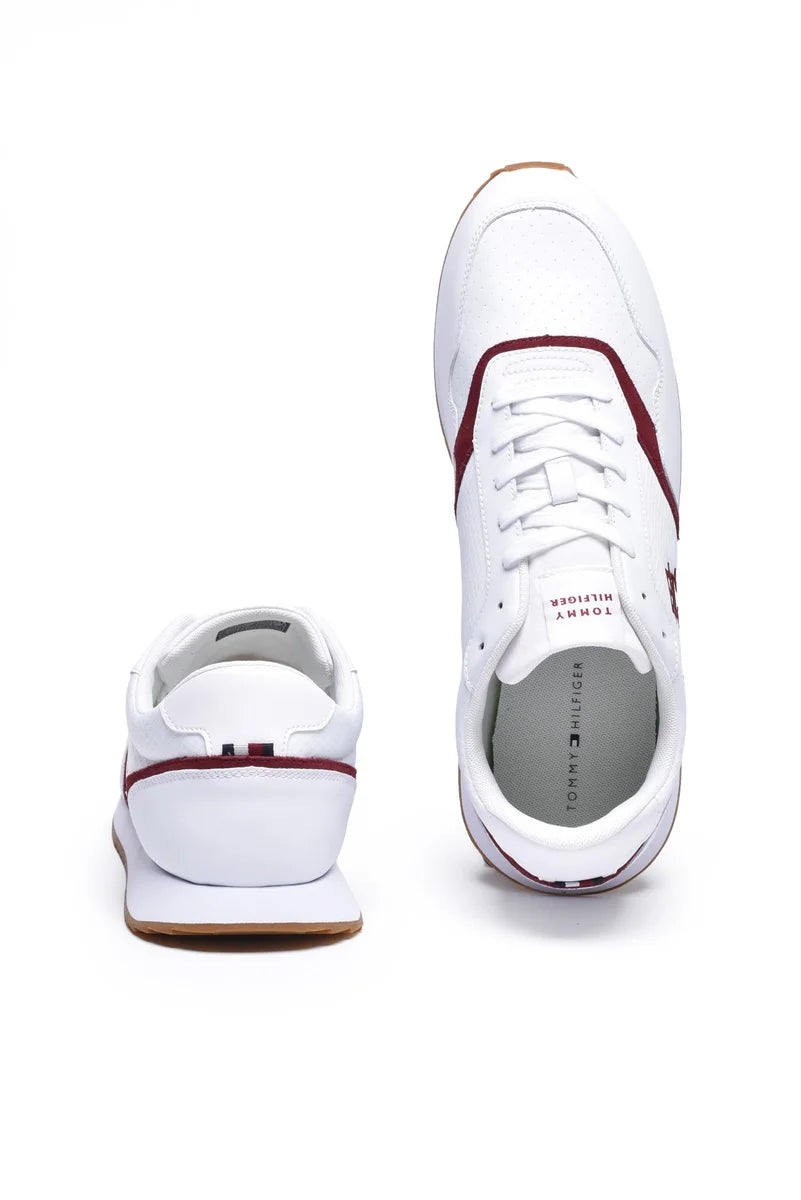 Tommy Hilfiger Sneakers Runner Evo in Pelle/Poliestere - Bianco/Bordeaux
