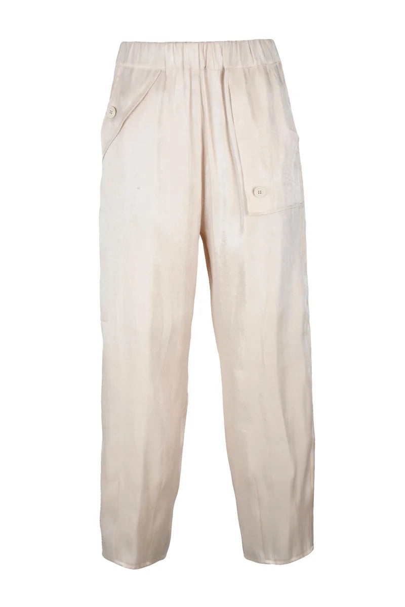 Virginia Bizzi Pantaloni Cargo Satin - Cream