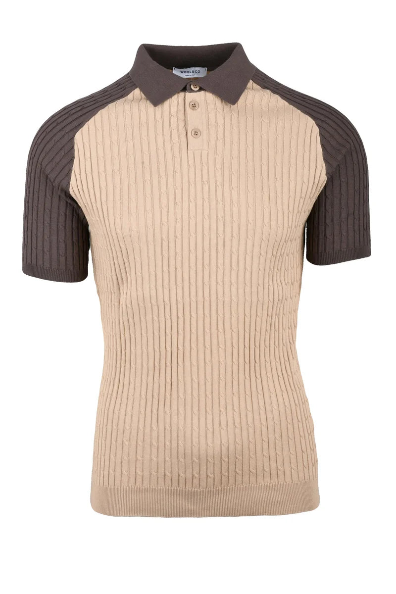 Wool & Co Knitted Polo Shirt - Cream/Blue