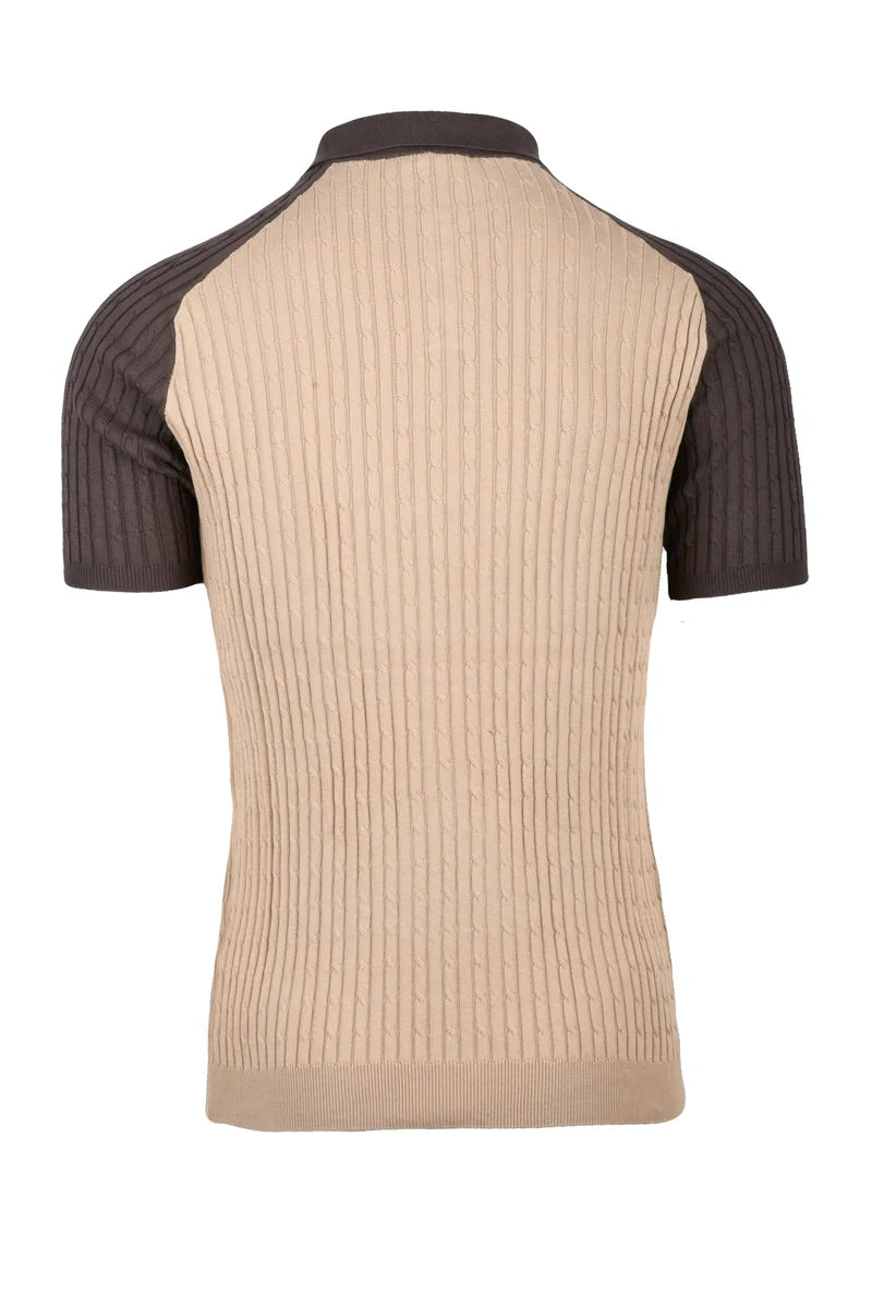 Wool & Co Knitted Polo Shirt - Cream/Blue