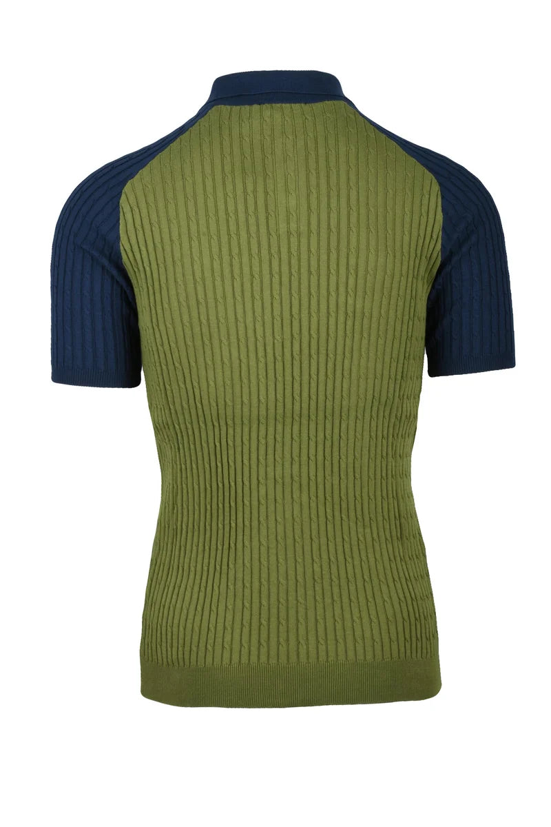 Wool & Co Knitted Polo Shirt - Cream/Blue