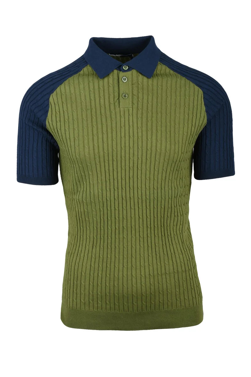 Wool & Co Knitted Polo Shirt - Cream/Blue