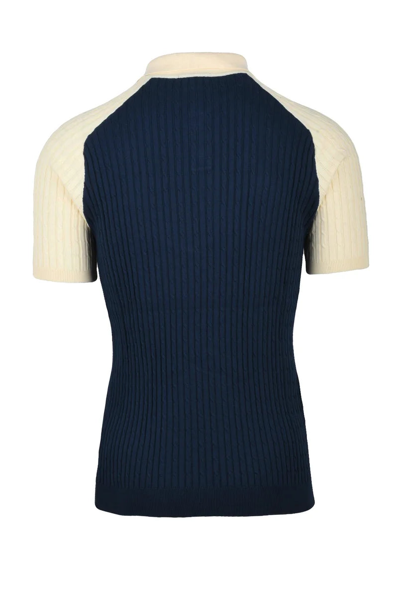 Wool & Co Knitted Polo Shirt - Cream/Blue