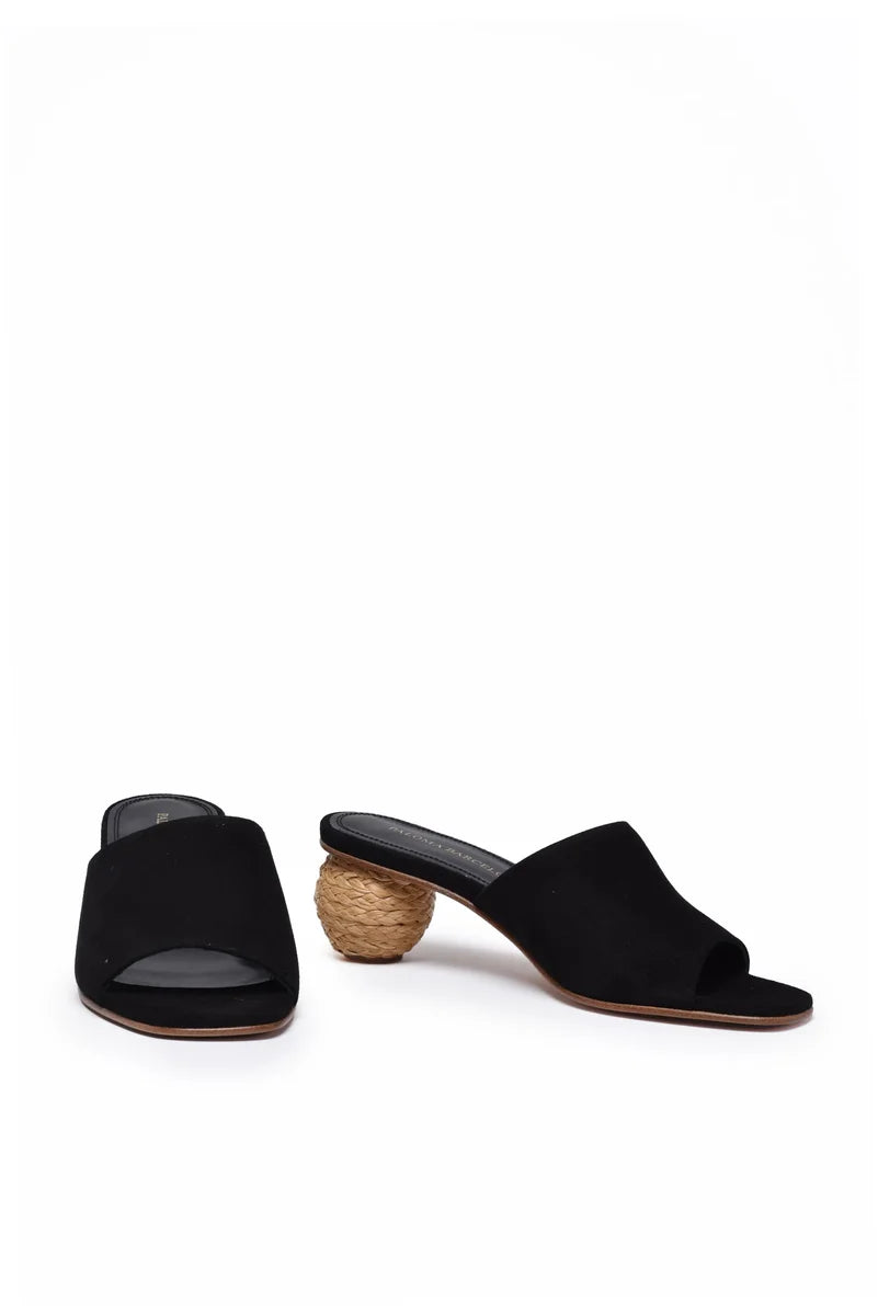 Paloma Barcelo Mules Suede Rafia Heel - Nero