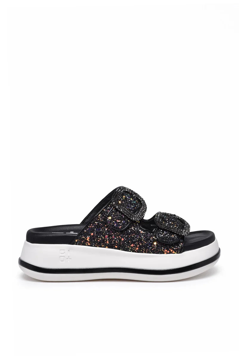 Gio + Sandalo Zeppa Glitter - Nero