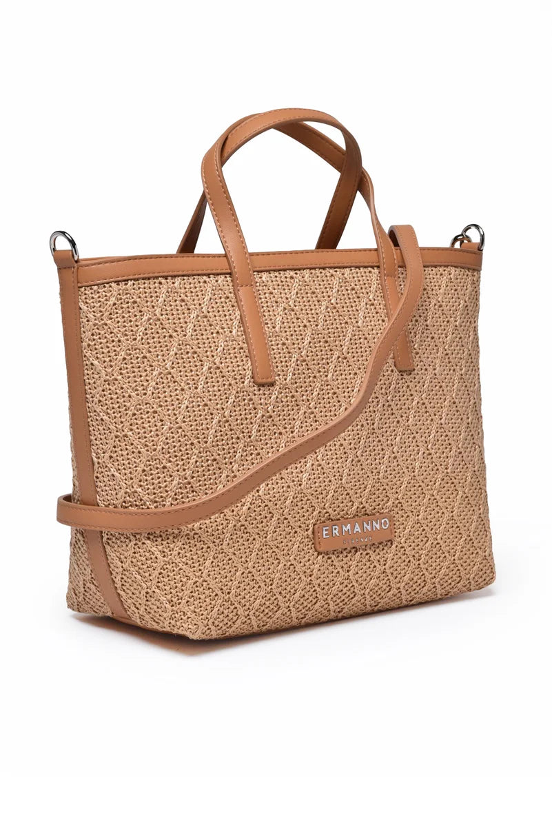 Ermanno Firenze Tote Terra Straw Borsa a Mano - Beige