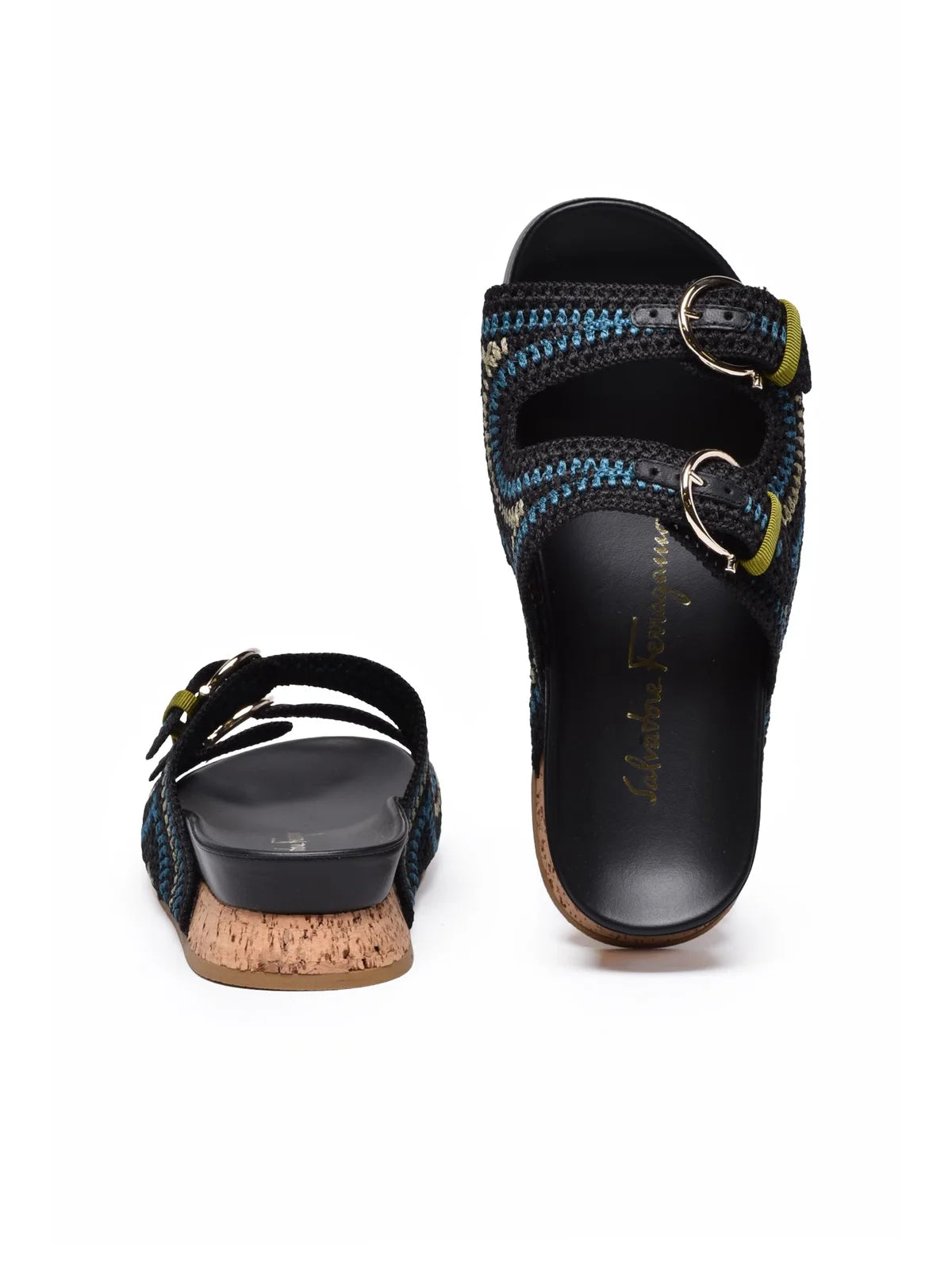 Salvatore Ferragamo Shaula Ciabatta Zeppa Rafia - Nero