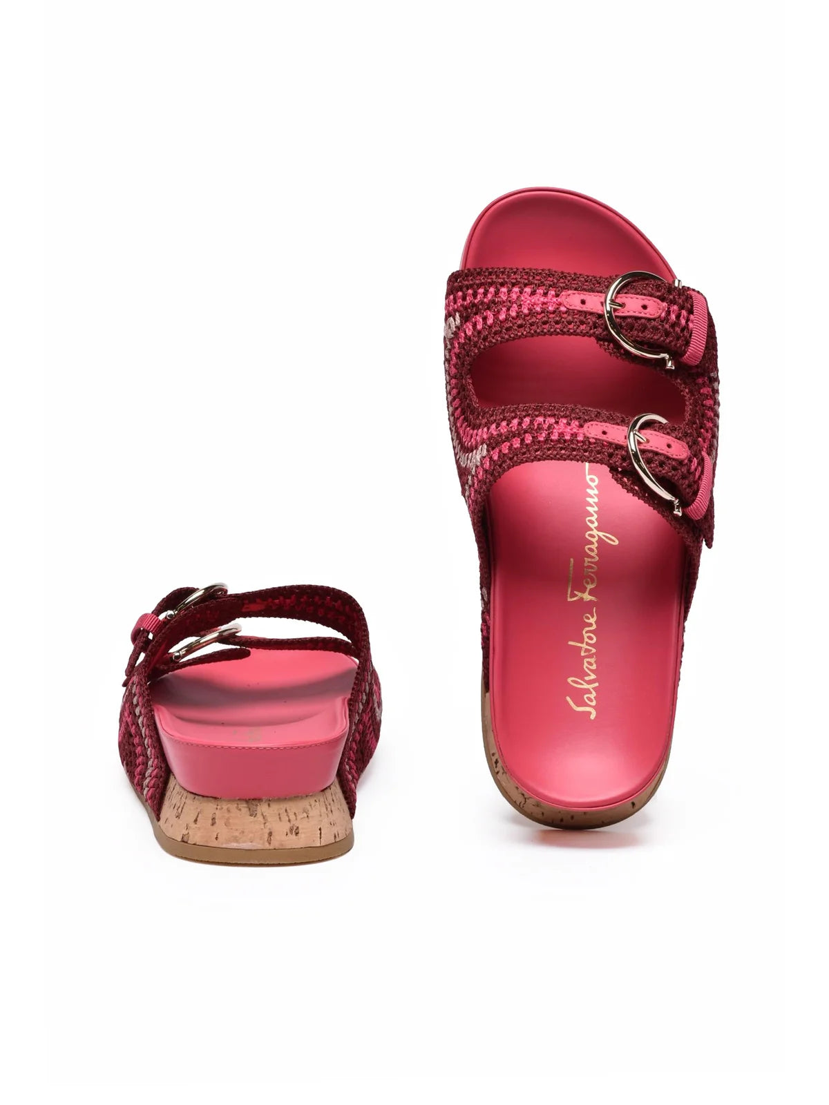 Salvatore Ferragamo Shaula Ciabatta Zeppa Rafia - Fucsia