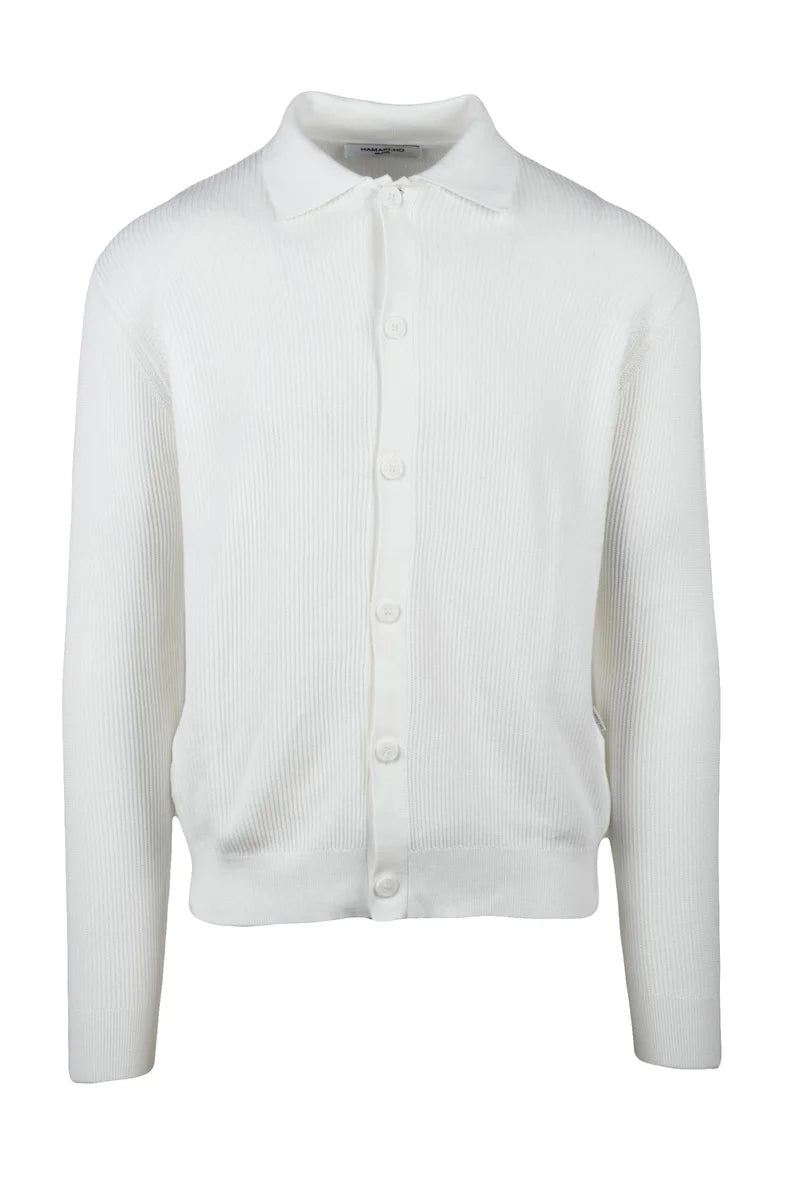 Hamaki-ho Round Neck Cotton Cardigan - White