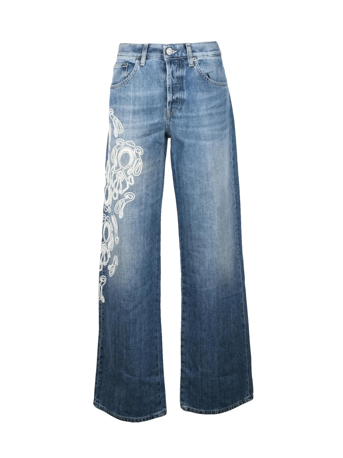 Dondup Jeans Jacklyn Gamba Larga Ricamata - Blu