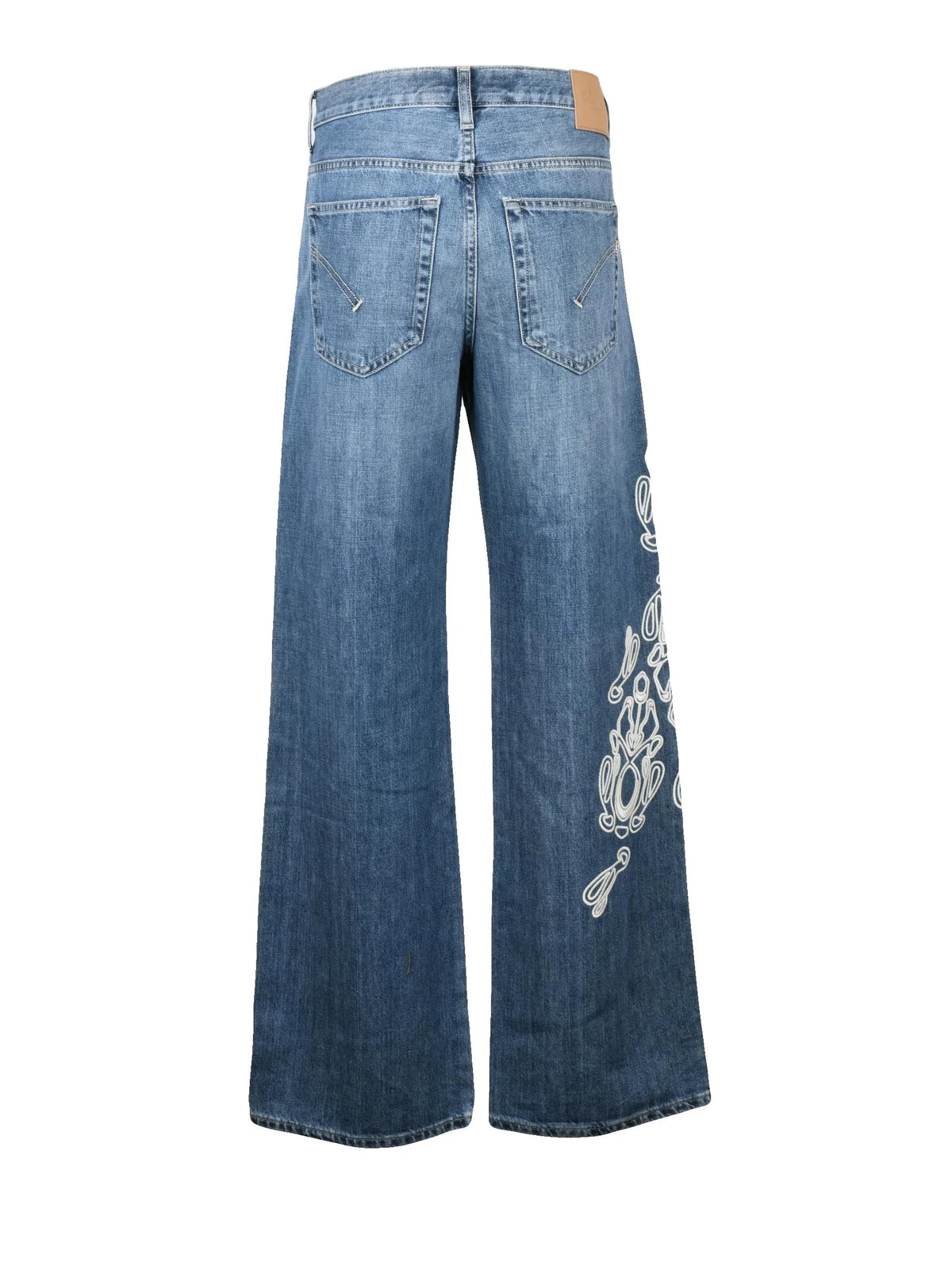 Dondup Jeans Jacklyn Gamba Larga Ricamata - Blu