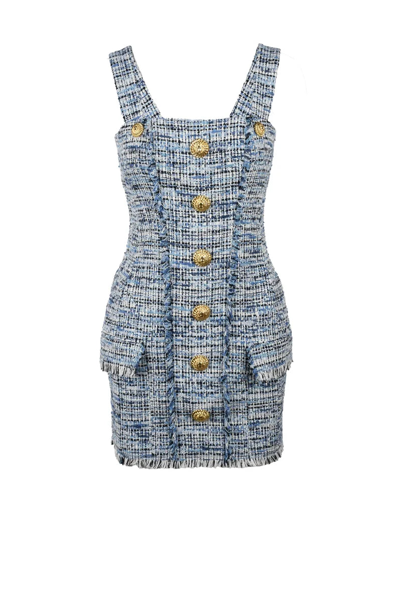 Balmain Abito Corto Bouclé - Blu