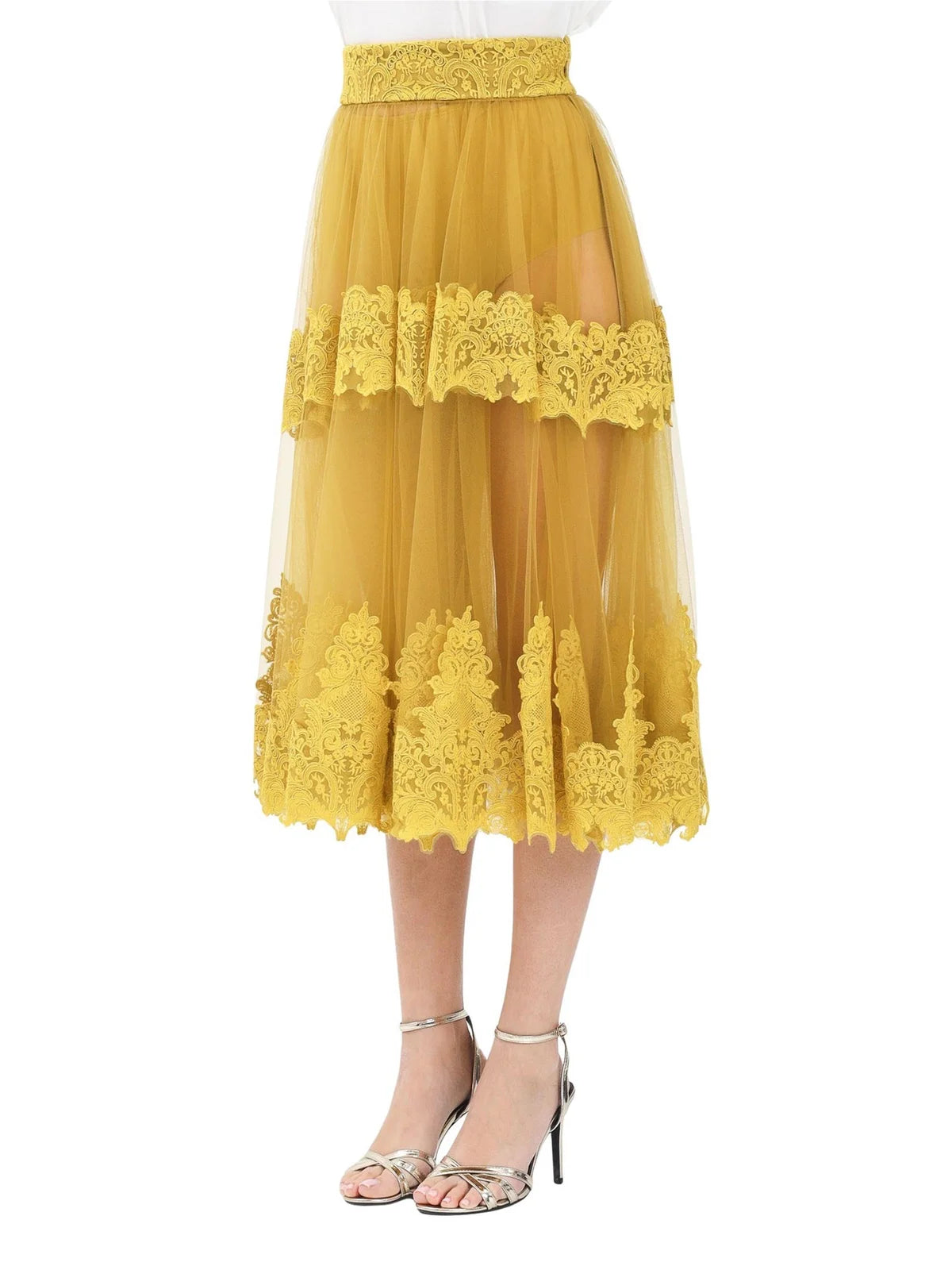 Elisabetta Franchi Gonna Ricamata - Curry