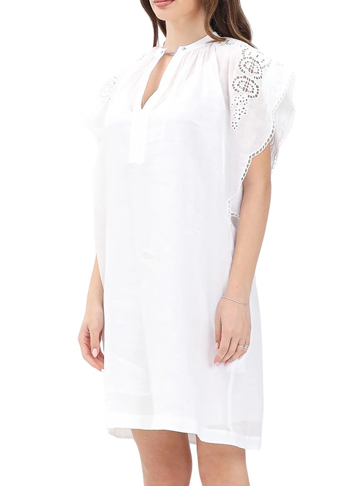 Max Mara Studio Abito Astor Ramie Ricami Sangallo - Bianco