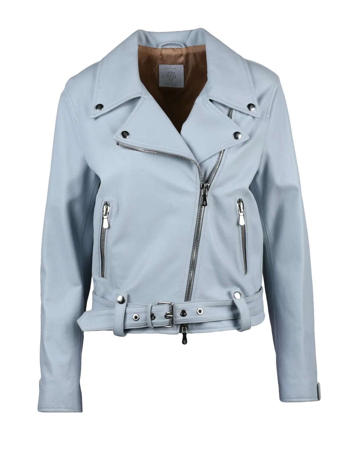 Eleventy Leather Biker Jacket - Light Blue