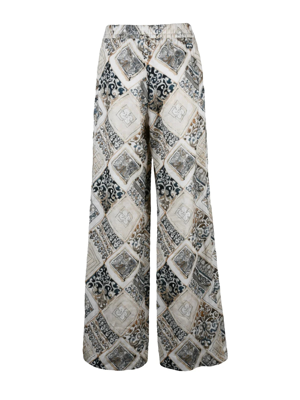 Eleventy Pantalone Lino Largo - Beige/Blu