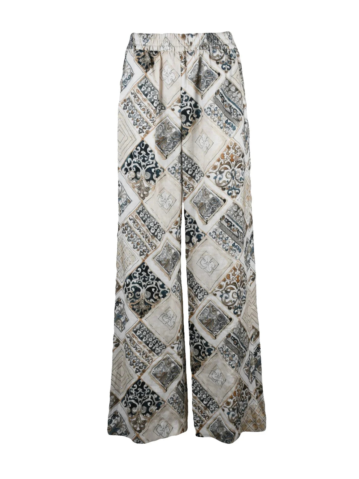 Eleventy Pantalone Lino Largo - Beige/Blu