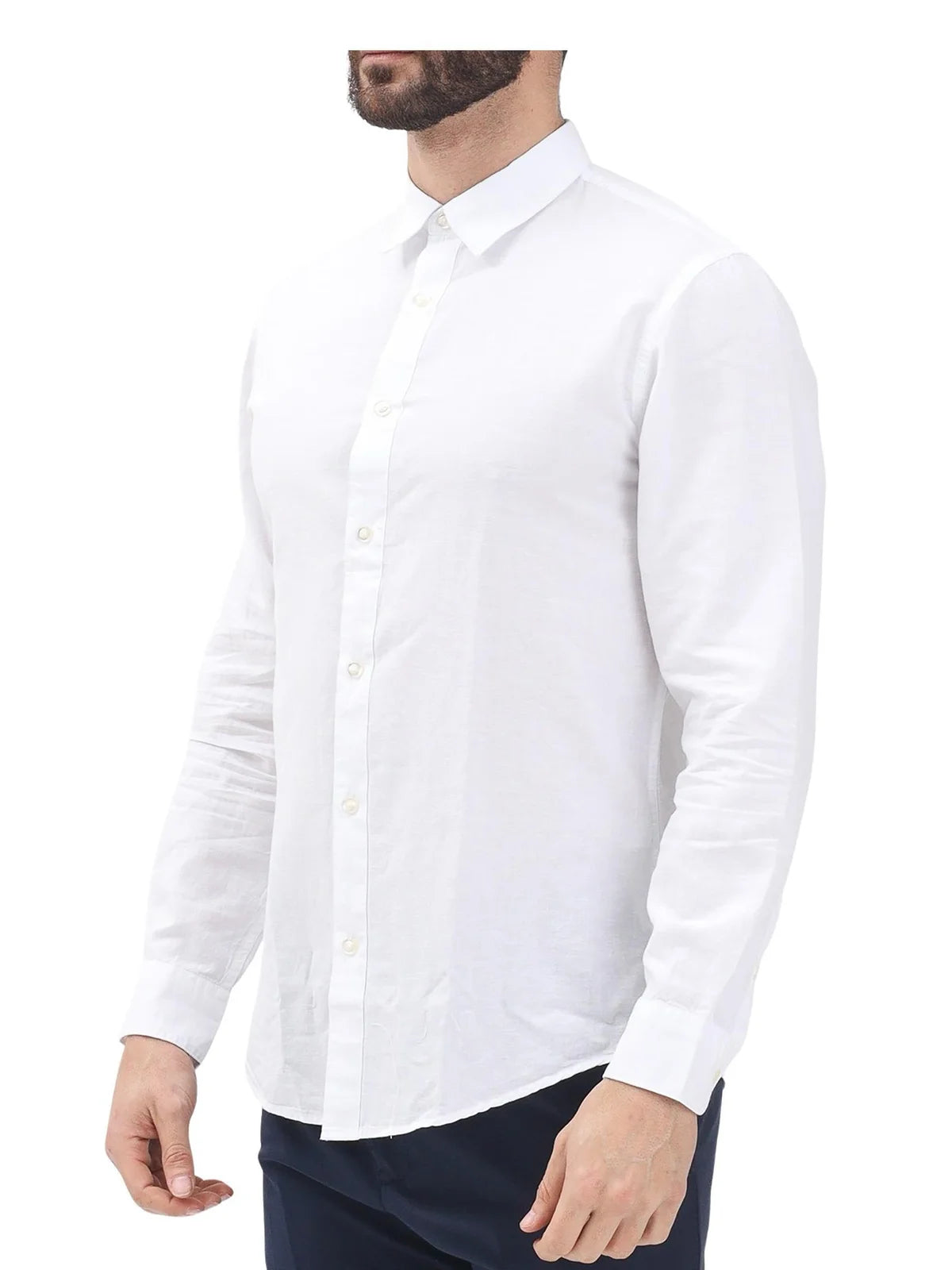 Selected Camicia Cotone/Lino/Carta - Bianco