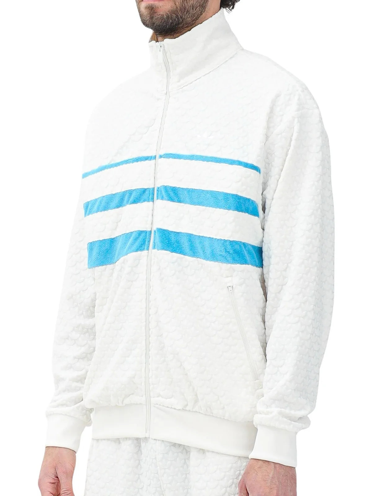 Adidas Felpa con Zip - Bianco/Celeste