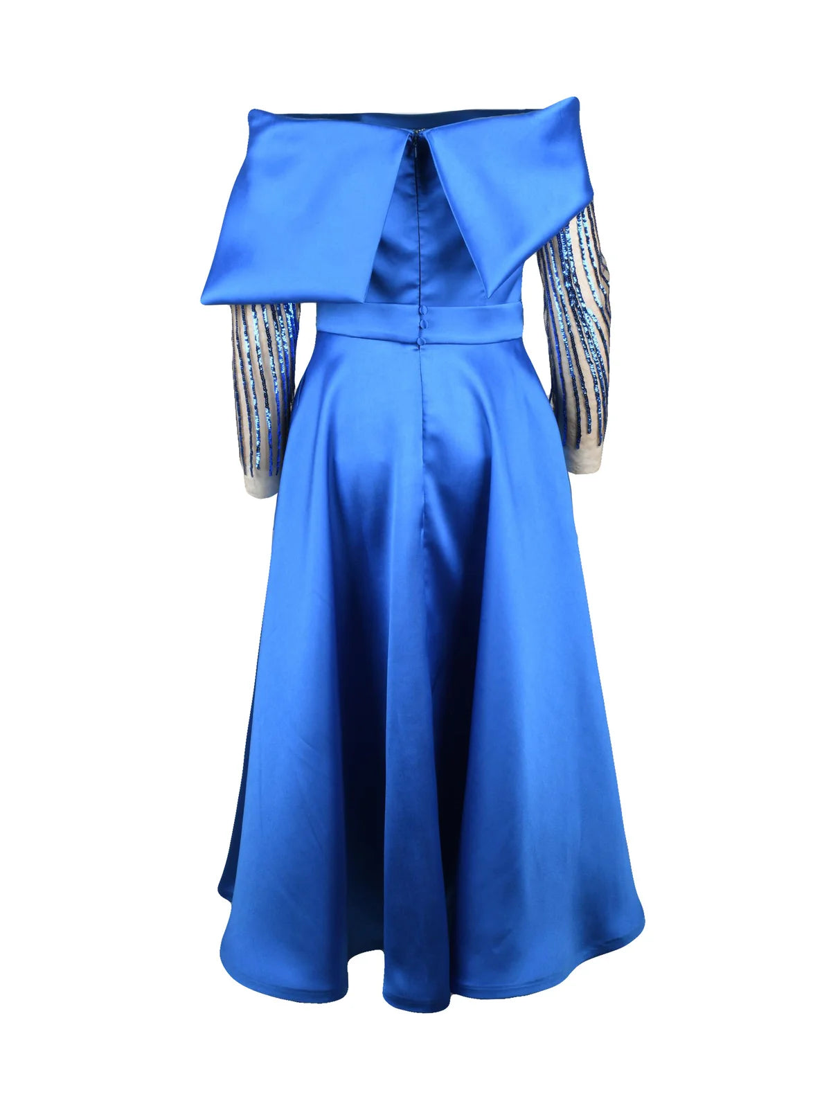 Mischalis Abito Lungo Cobalto Satin Paillettes