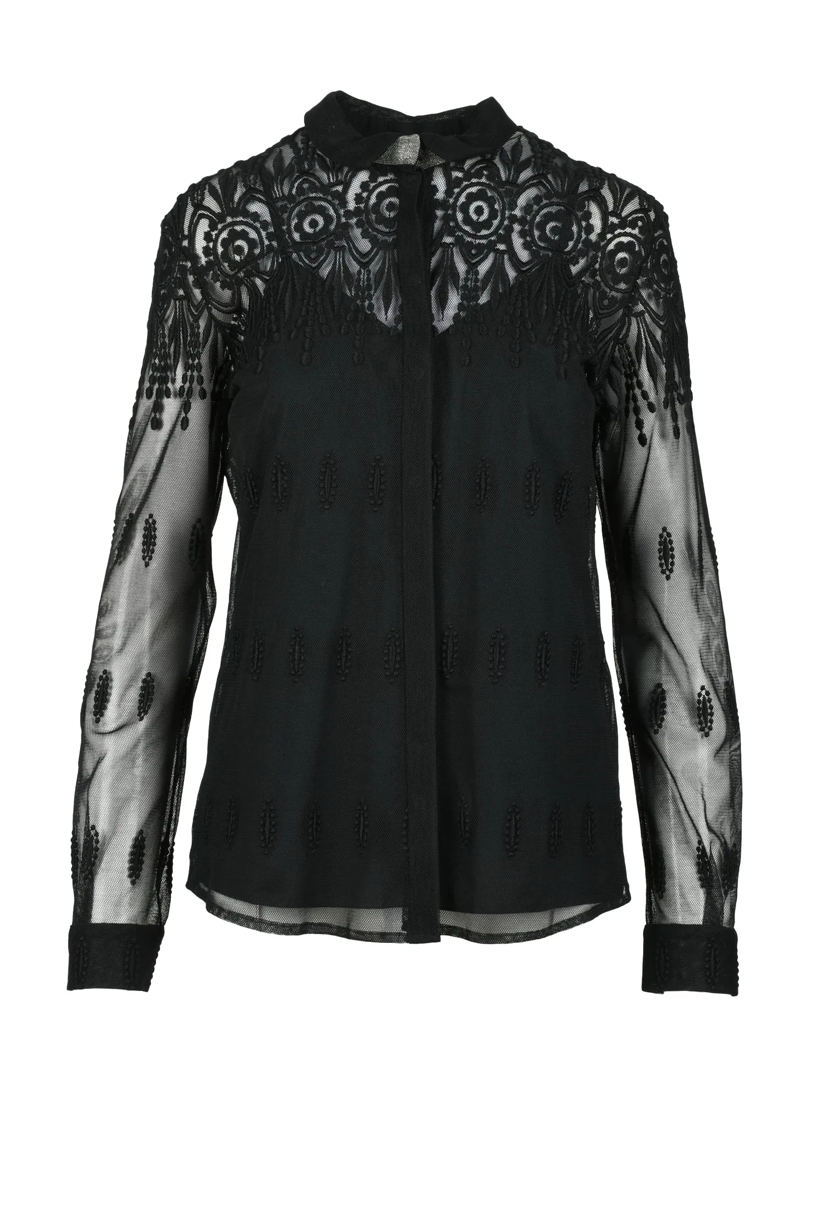 Camicia in Tulle Ricamato Nero