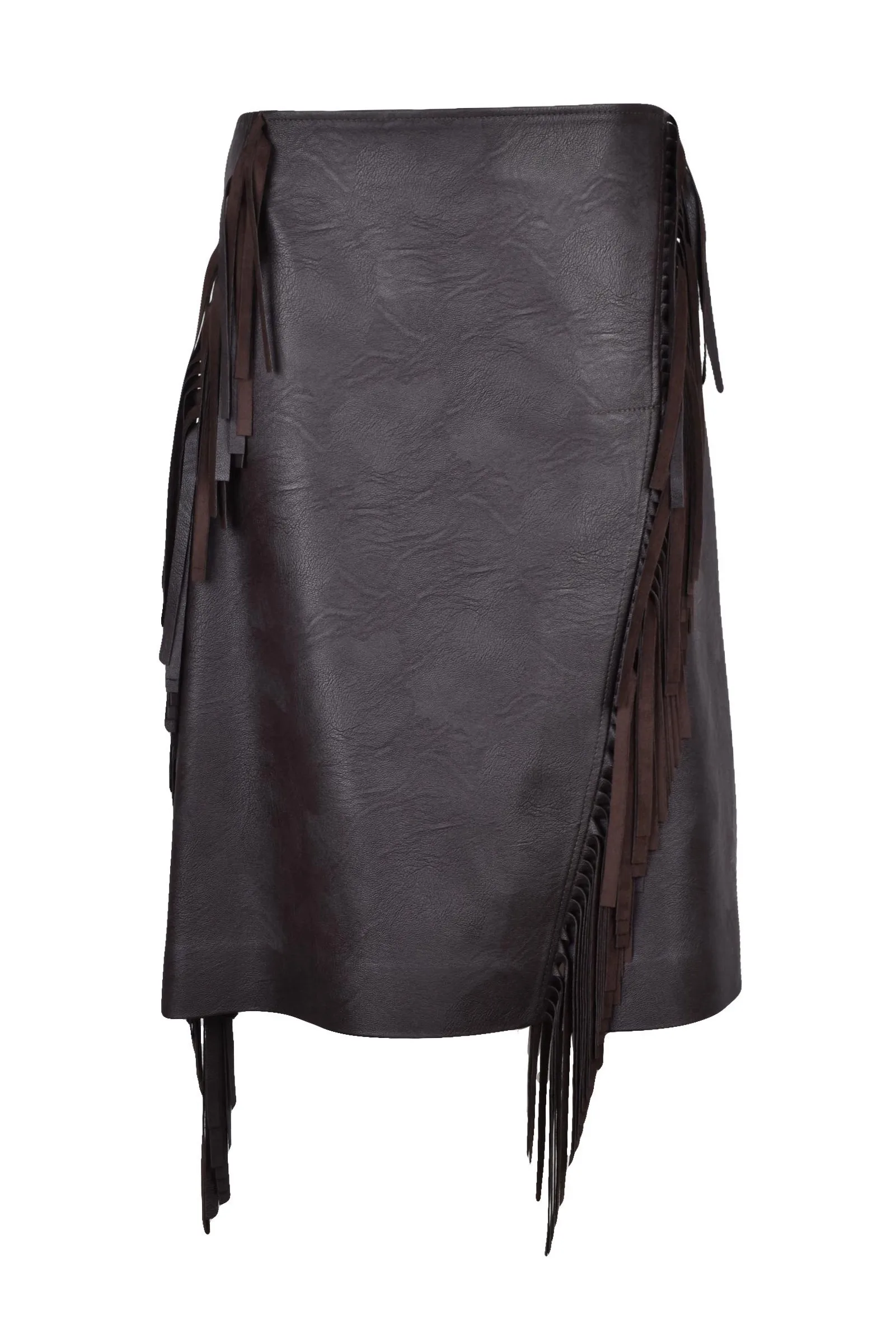 Gonna Longuette in Ecopelle Marrone