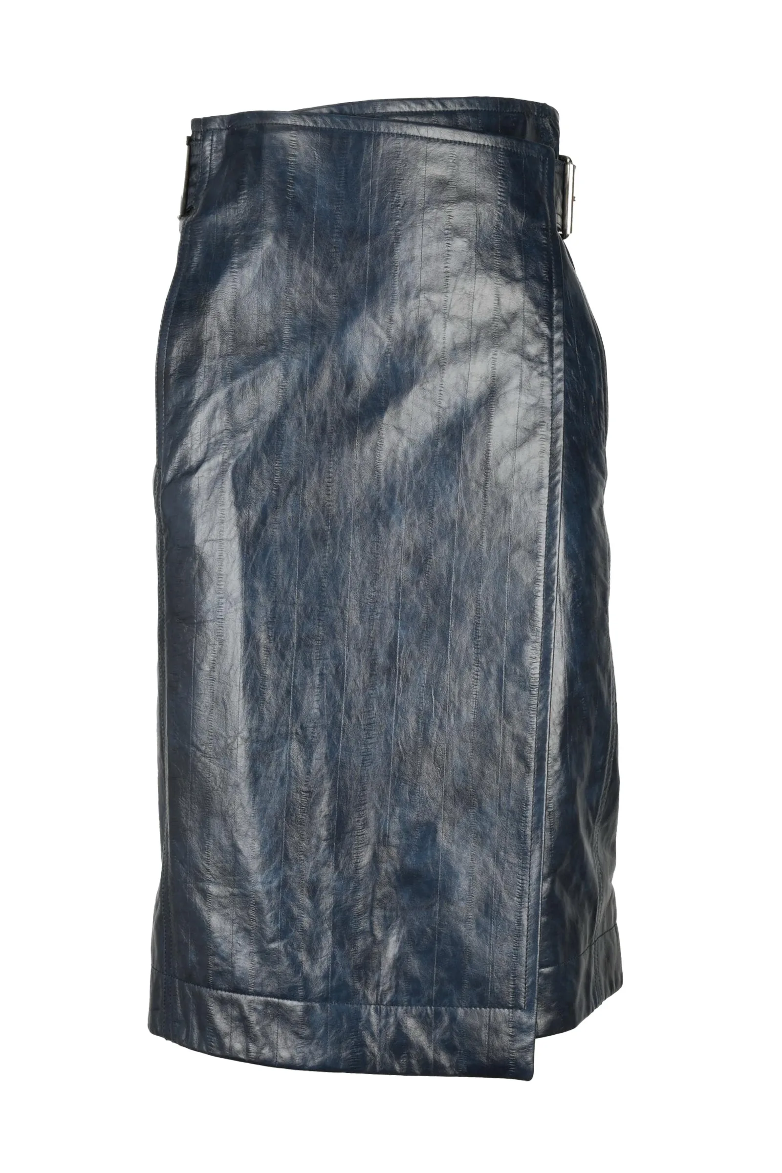 Gonna Longuette in Pelle Blu