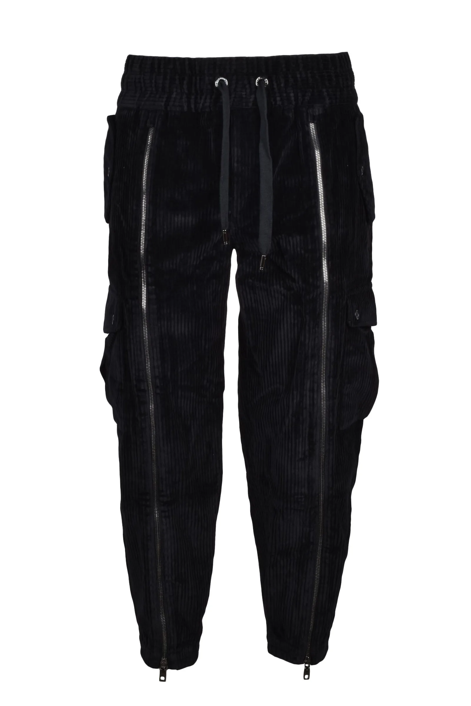 Pantaloni Cargo in Velluto a Coste Nero