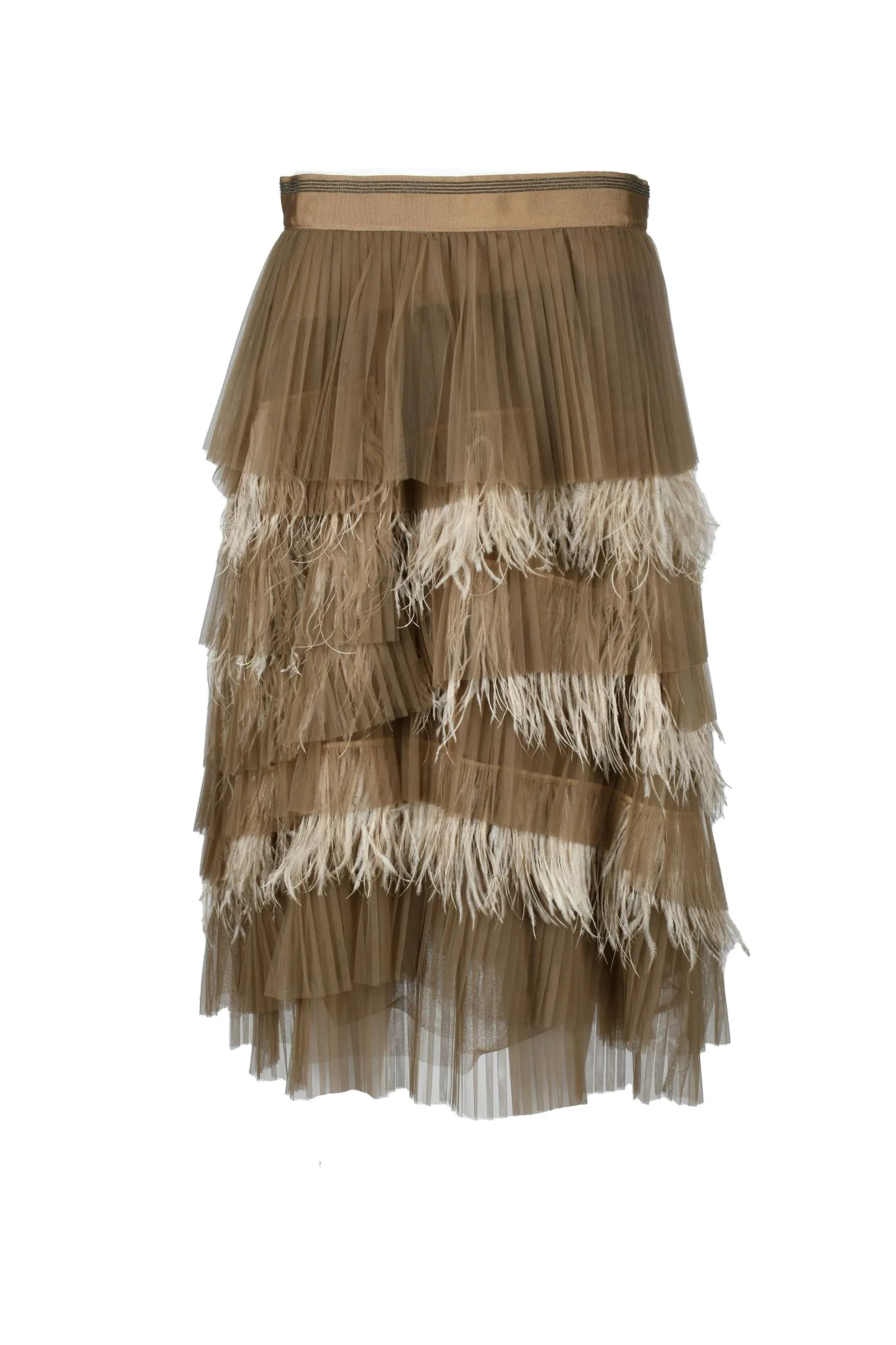 Gonna in Tulle e Piume Marrone
