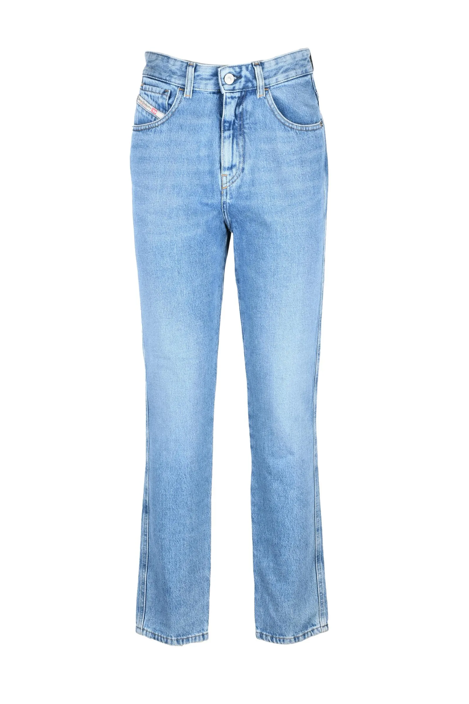 Jeans Straight Slim Vita Alta Azzurro