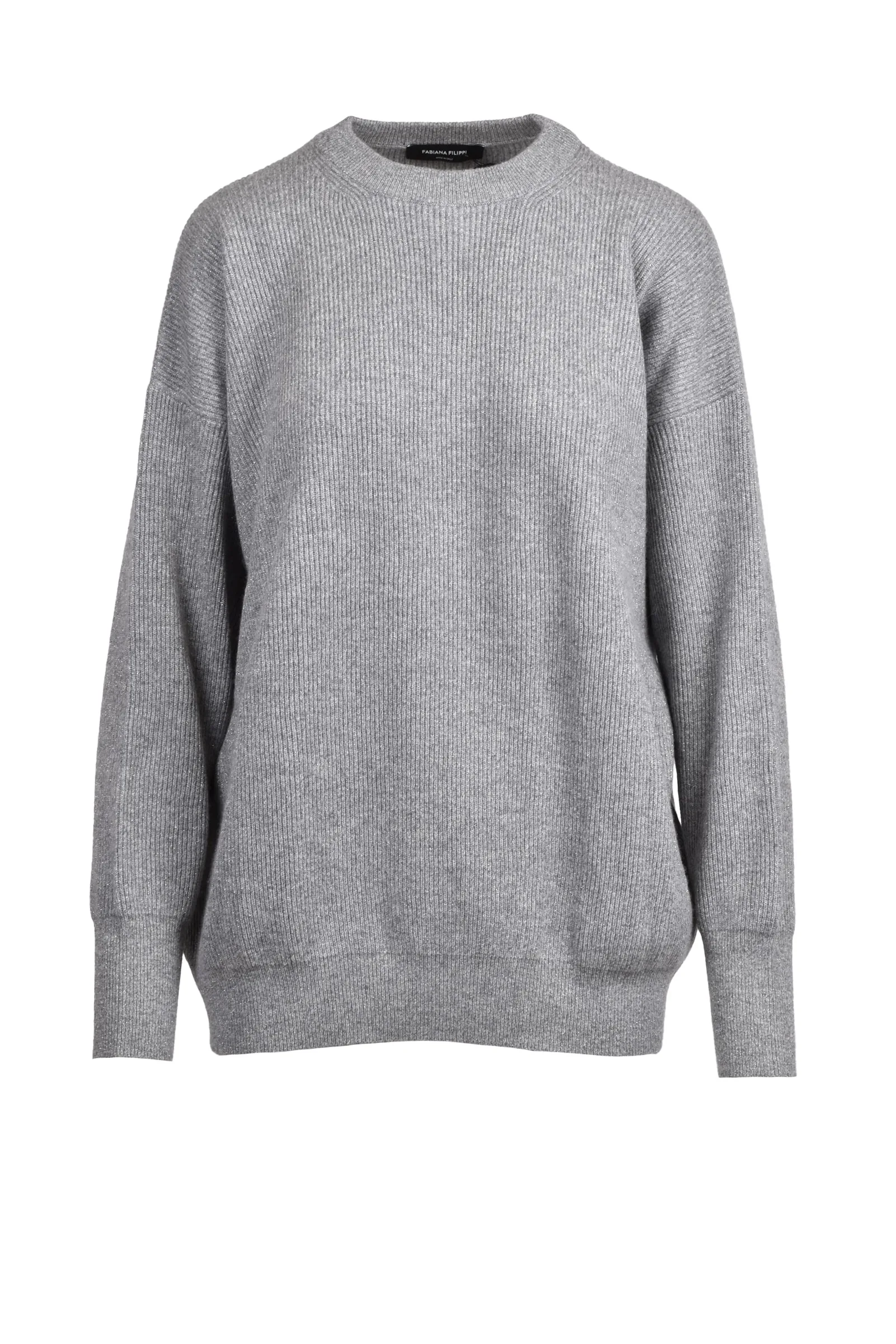 Maglione Cannettato Lamè Grigio
