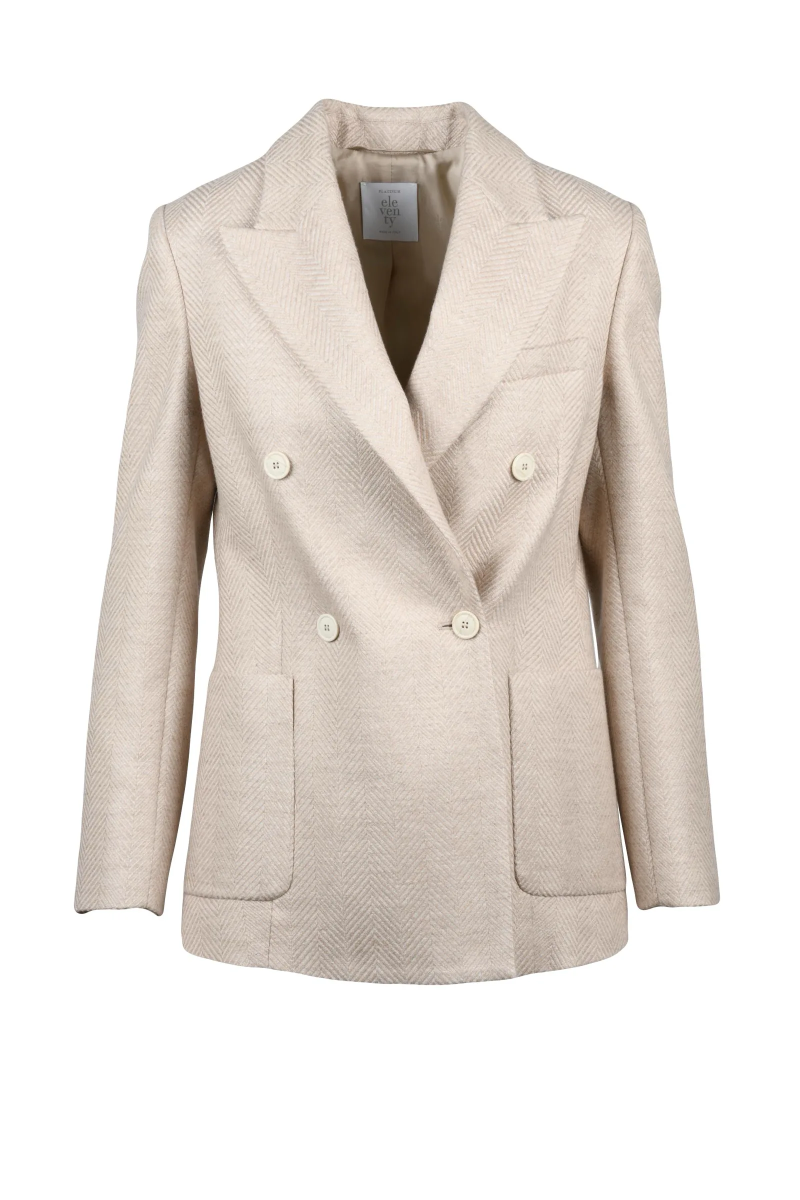 Giacca Doppiopetto in Seta e Cashmere Beige