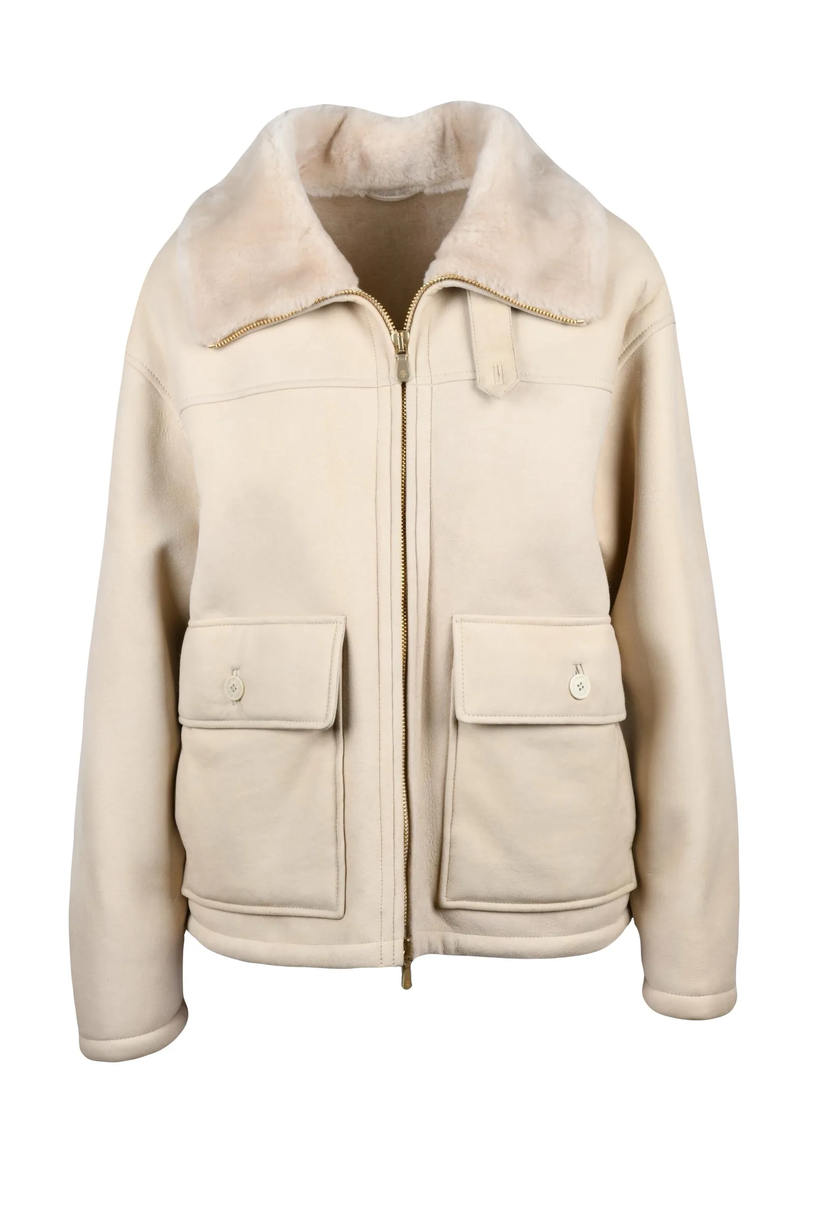 Giacca in Pelle Scamosciata Beige
