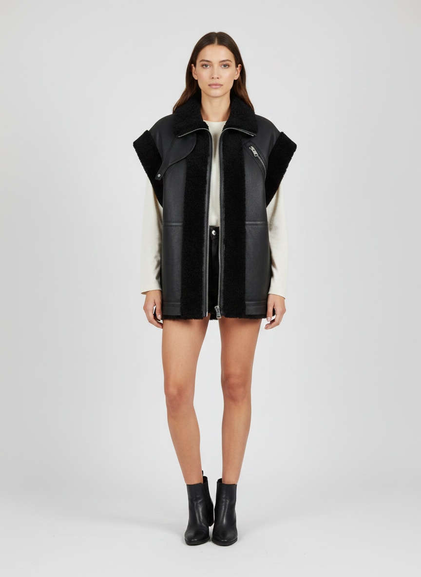Gilet en cuir de mouton noir