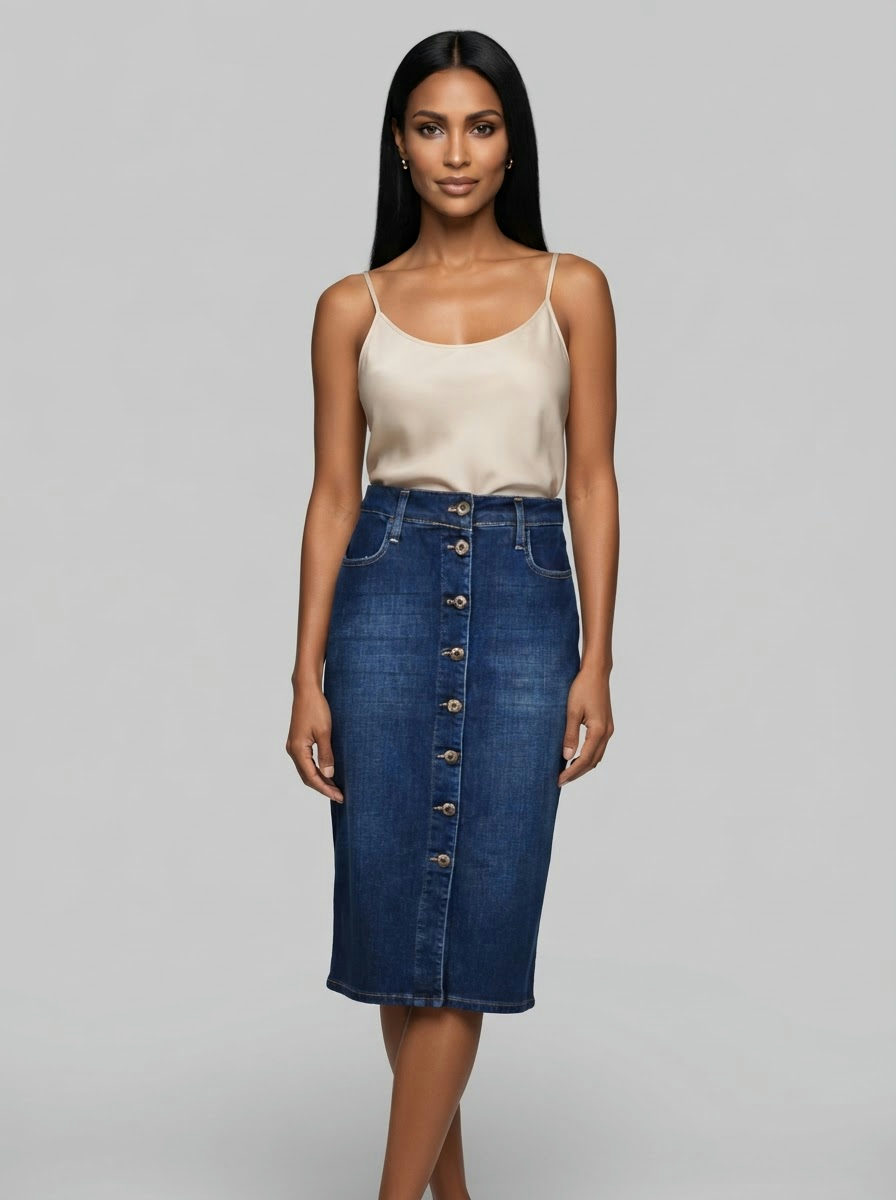 Gonna Longuette Denim Blu