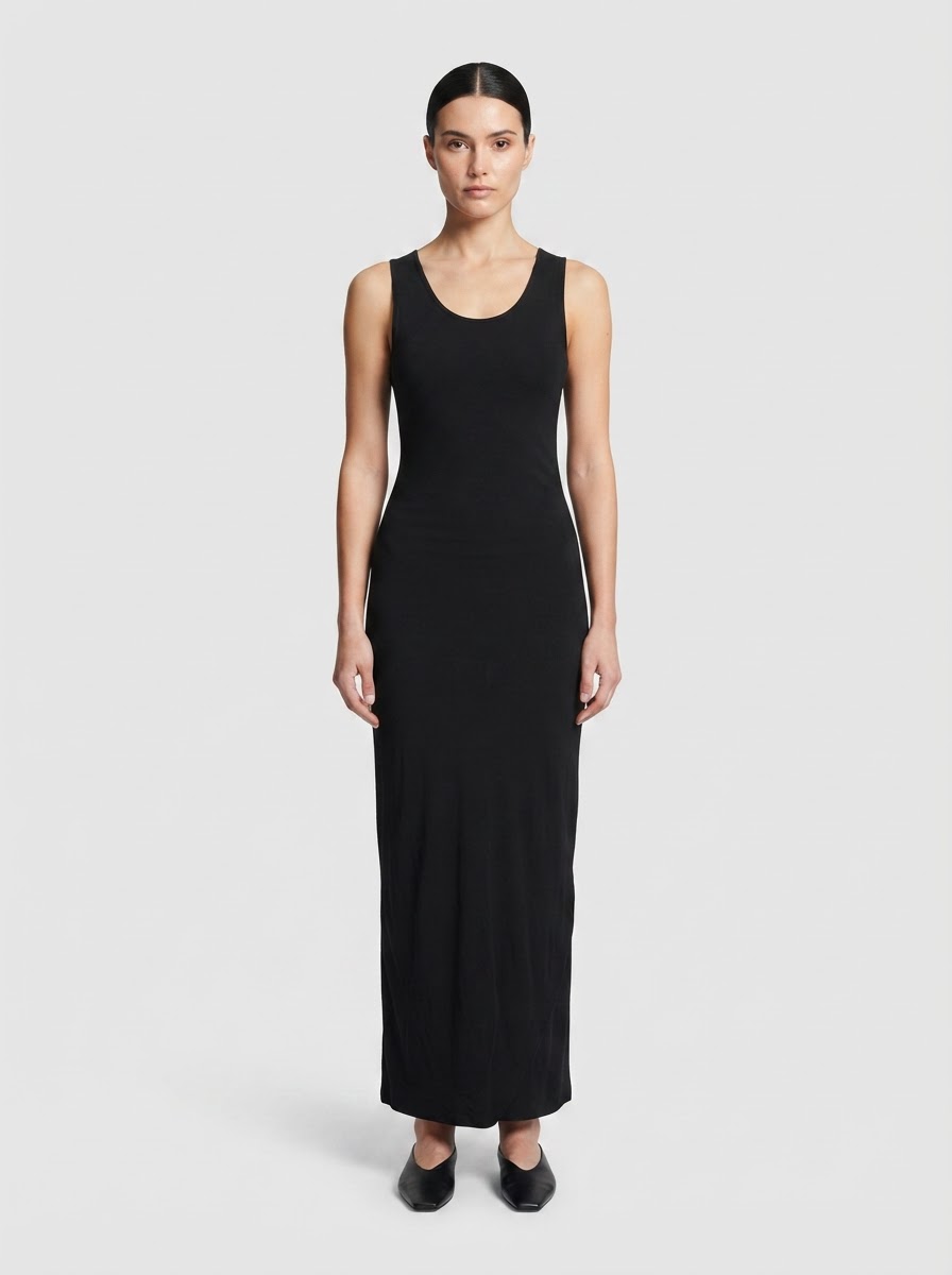 Langes Kleid aus schwarzem Jersey