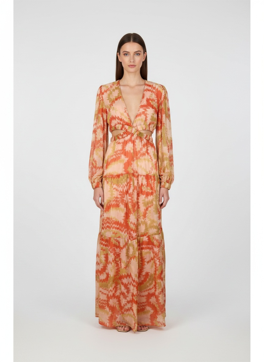 Vestido Largo De Gasa Naranja